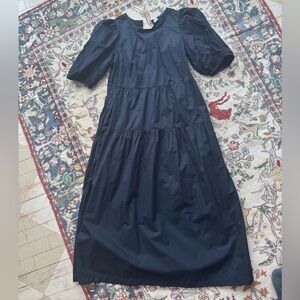 Old Navy Puff Sleeve All Day Midi Black Short Sleeve Dress